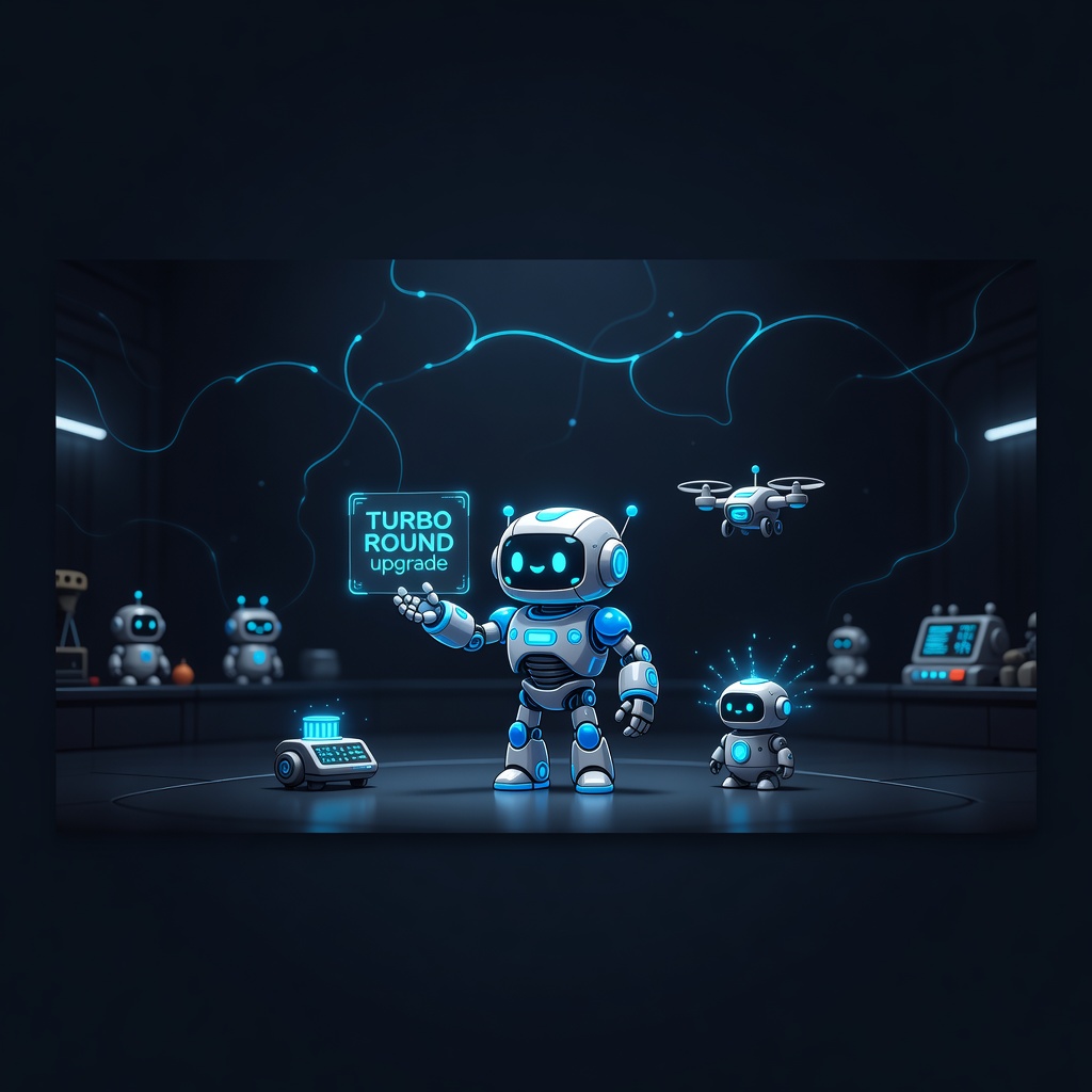 Holographic robot display in sci-fi arcade